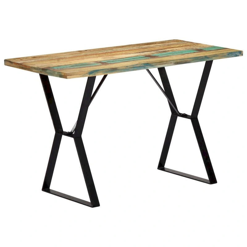 Table à manger industrielle en bois massif recyclé avec pieds en fer thermolaqué