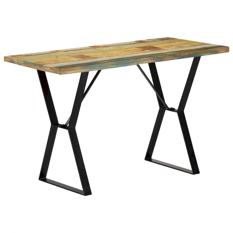 Table à manger industrielle en bois massif recyclé avec pieds en fer thermolaqué