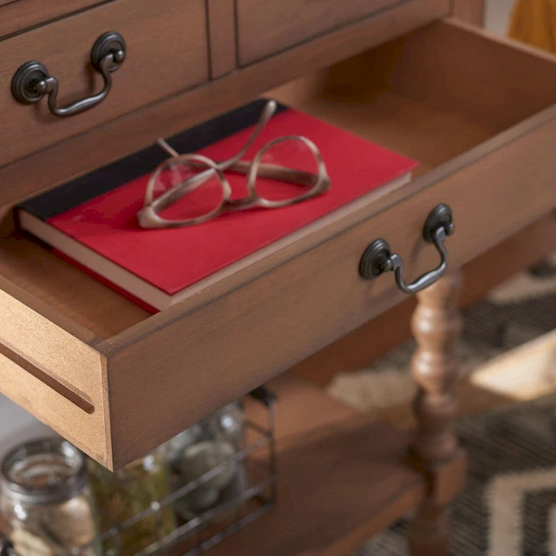 Console de style campagnard à 3 tiroirs avec étagère ouverte, marron/blanc/noir