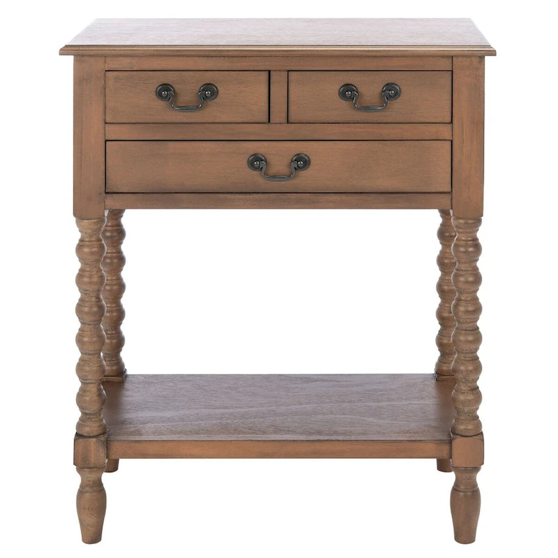 Console de style campagnard à 3 tiroirs avec étagère ouverte, marron/blanc/noir