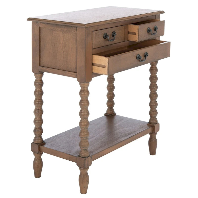 Console de style campagnard à 3 tiroirs avec étagère ouverte, marron/blanc/noir