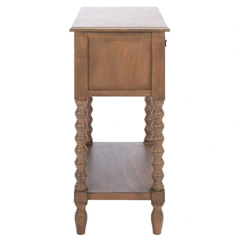 Console de style campagnard à 3 tiroirs avec étagère ouverte, marron/blanc/noir