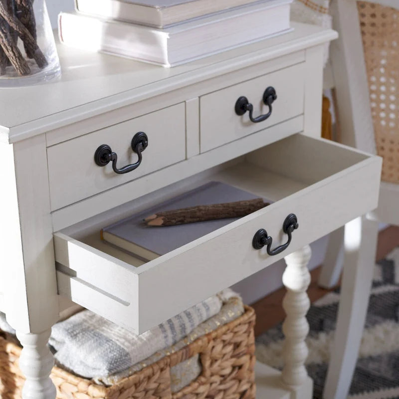 Console de style campagnard à 3 tiroirs avec étagère ouverte, marron/blanc/noir
