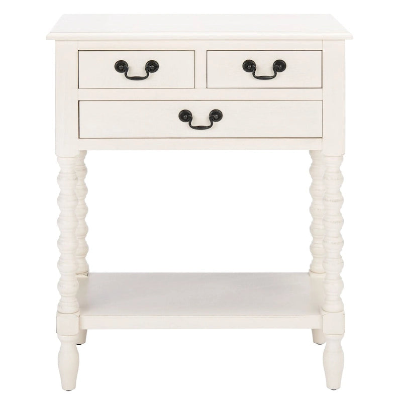 Console de style campagnard à 3 tiroirs avec étagère ouverte, marron/blanc/noir