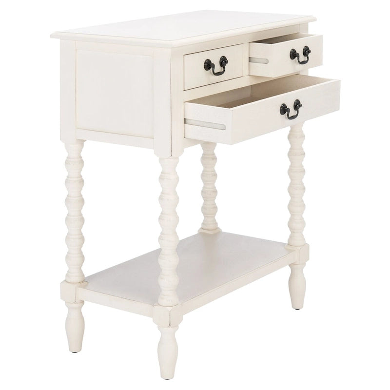 Console de style campagnard à 3 tiroirs avec étagère ouverte, marron/blanc/noir