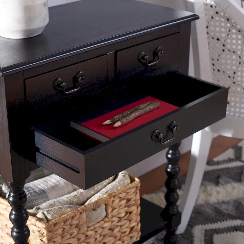 Console de style campagnard à 3 tiroirs avec étagère ouverte, marron/blanc/noir