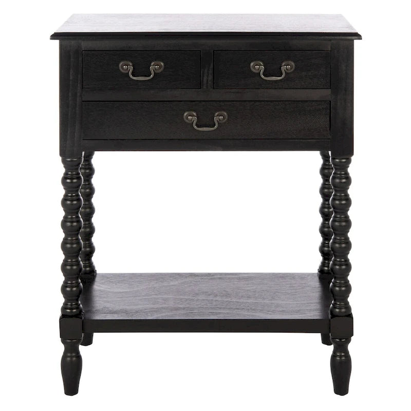 Console de style campagnard à 3 tiroirs avec étagère ouverte, marron/blanc/noir