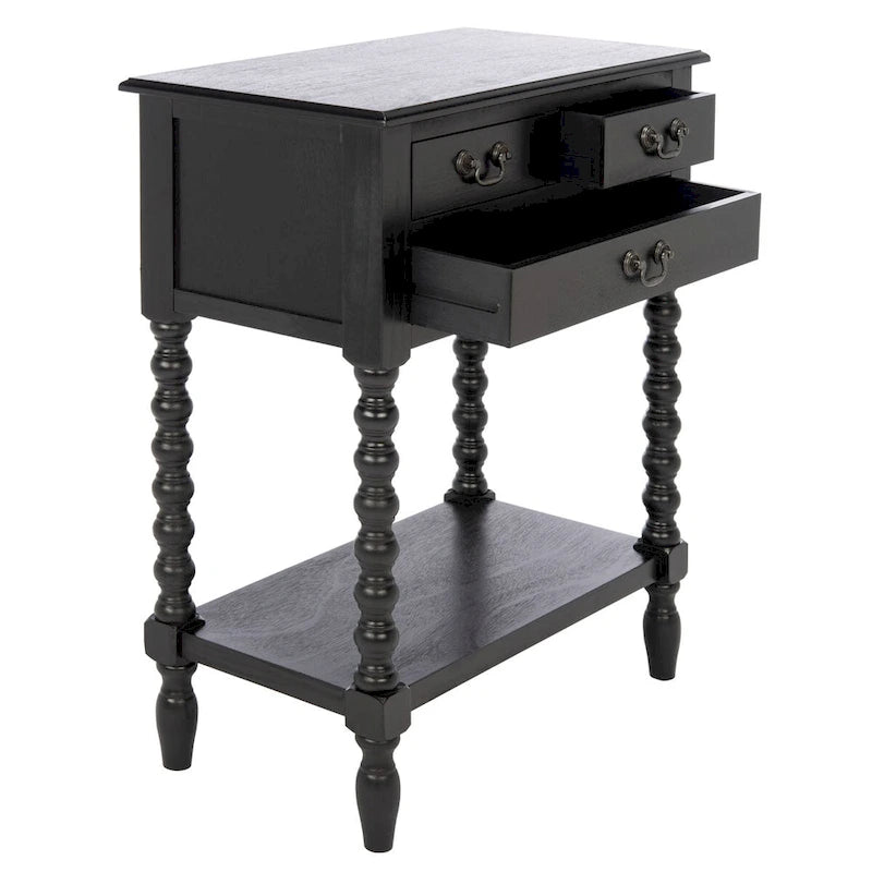Console de style campagnard à 3 tiroirs avec étagère ouverte, marron/blanc/noir