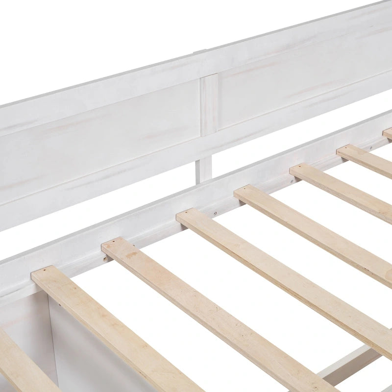 Lit de repos double moderne avec tiroirs de rangement et étagères, Noyer Gris Blanc