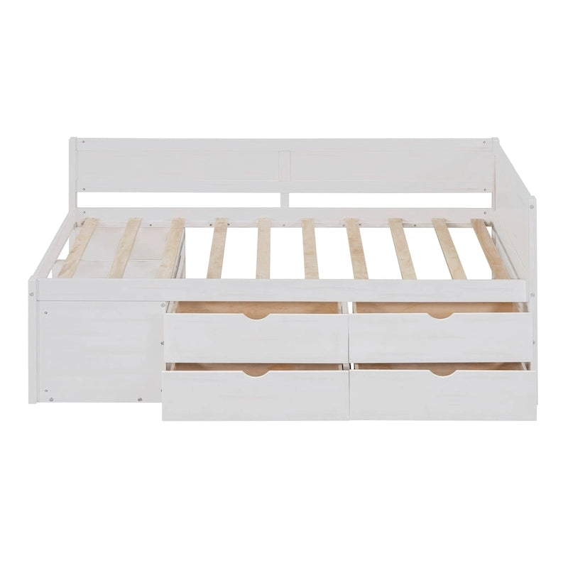Lit de repos double moderne avec tiroirs de rangement et étagères, Noyer Gris Blanc