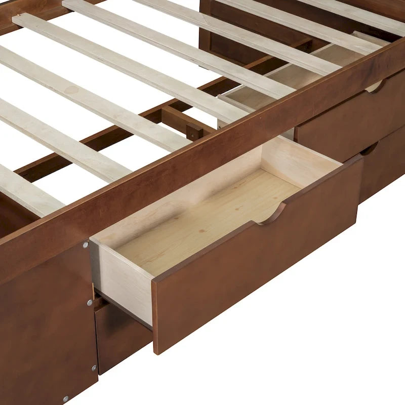 Lit de repos double moderne avec tiroirs de rangement et étagères, Noyer Gris Blanc