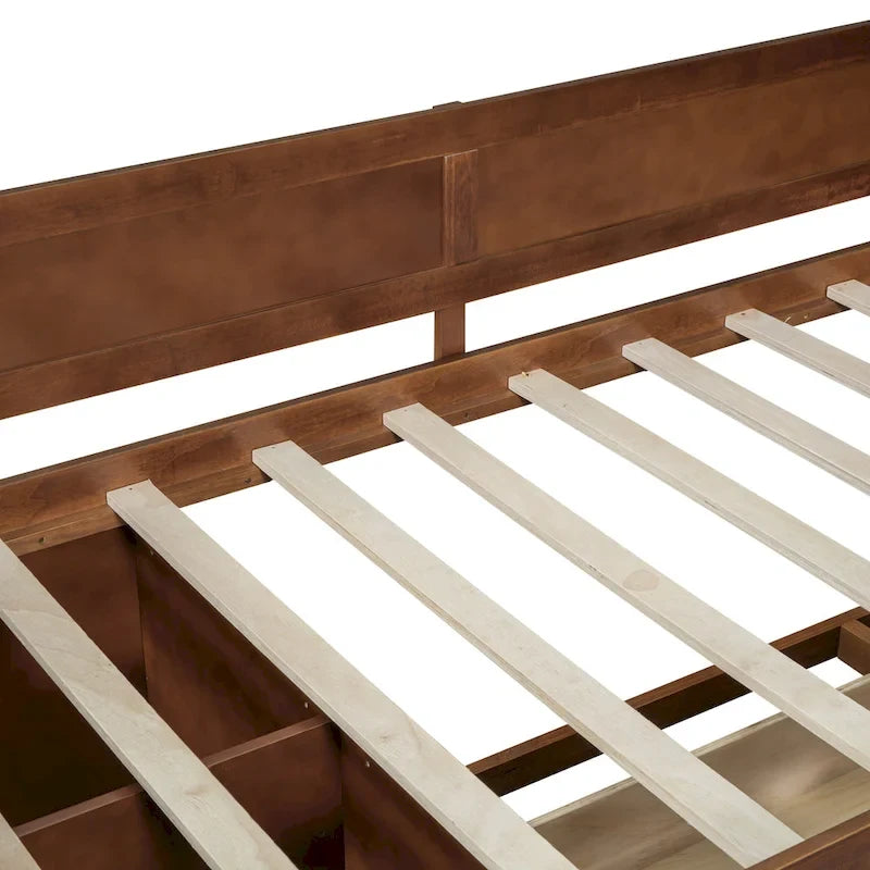 Lit de repos double moderne avec tiroirs de rangement et étagères, Noyer Gris Blanc