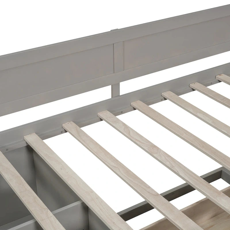 Lit de repos double moderne avec tiroirs de rangement et étagères, Noyer Gris Blanc