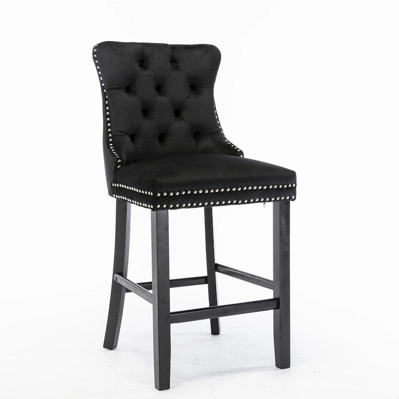 Tabouret de bar tapissé en velours avec dossier capitonné et garniture cloutée