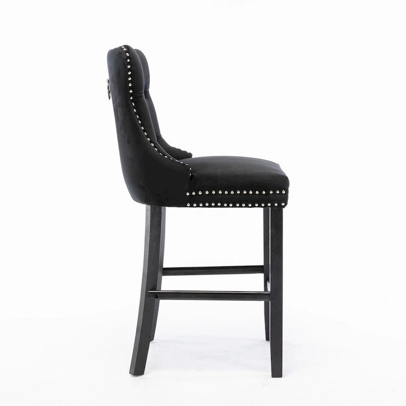 Tabouret de bar tapissé en velours avec dossier capitonné et garniture cloutée