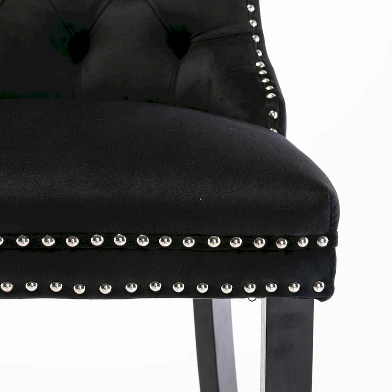 Tabouret de bar tapissé en velours avec dossier capitonné et garniture cloutée
