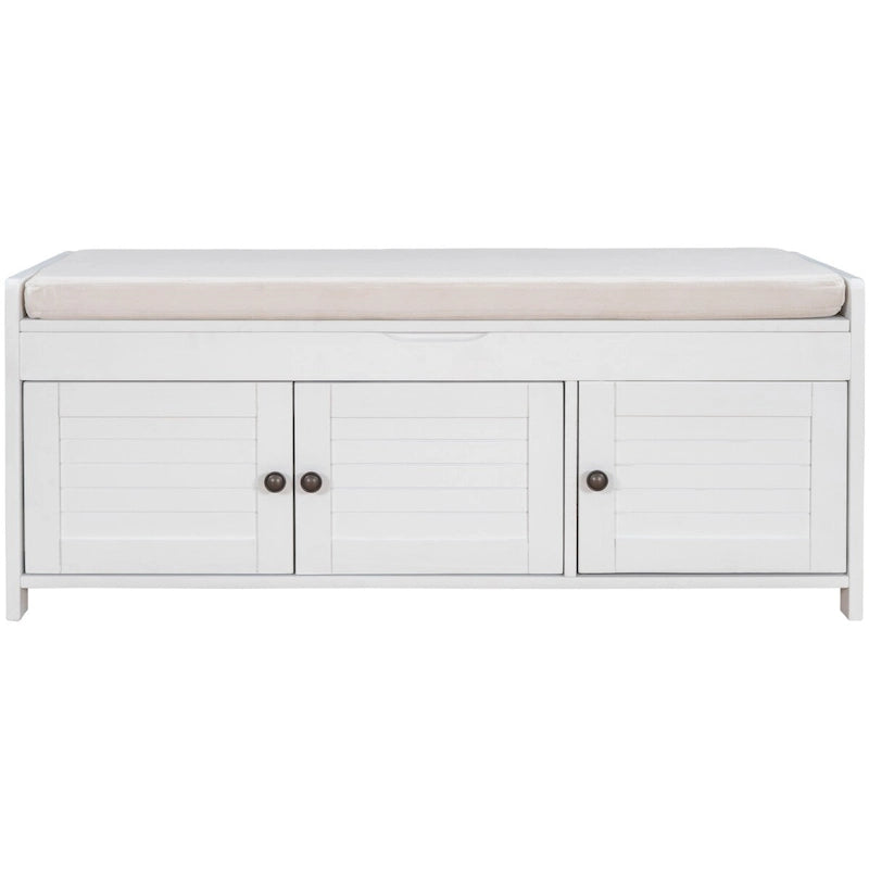 Banc de rangement rustique avec portes à persiennes, coussin, blanc, expresso, gris, marine