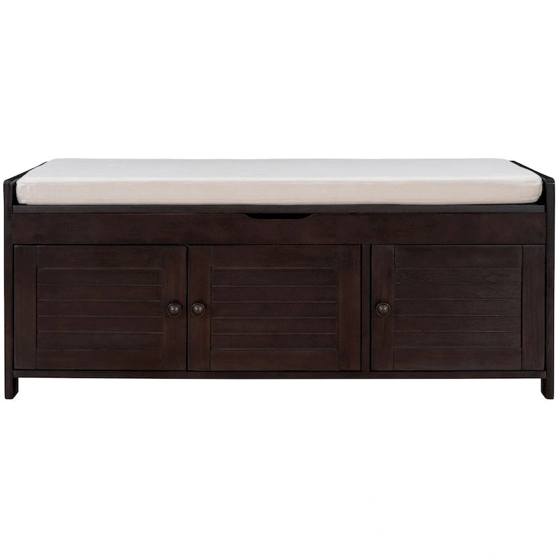 Banc de rangement rustique avec portes à persiennes, coussin, blanc, expresso, gris, marine