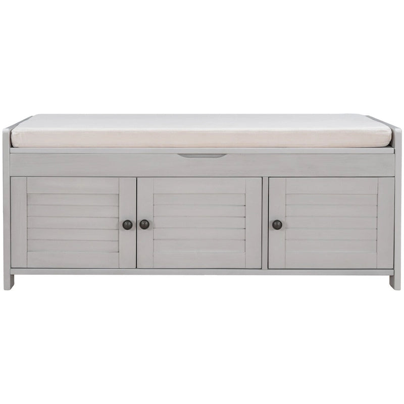 Banc de rangement rustique avec portes à persiennes, coussin, blanc, expresso, gris, marine