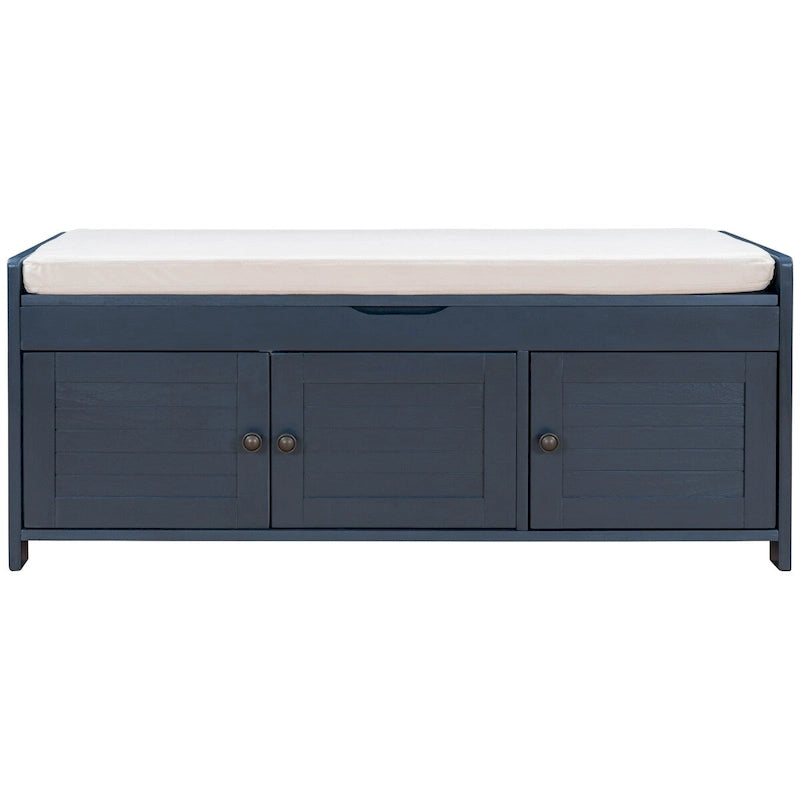 Banc de rangement rustique avec portes à persiennes, coussin, blanc, expresso, gris, marine
