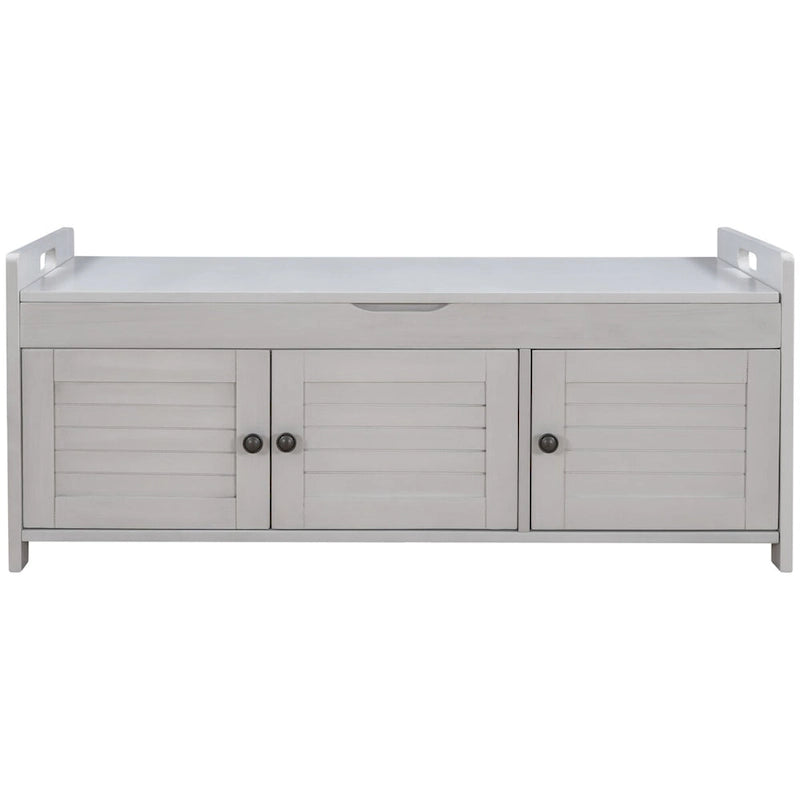 Banc de rangement rustique avec portes à persiennes, coussin, blanc, expresso, gris, marine