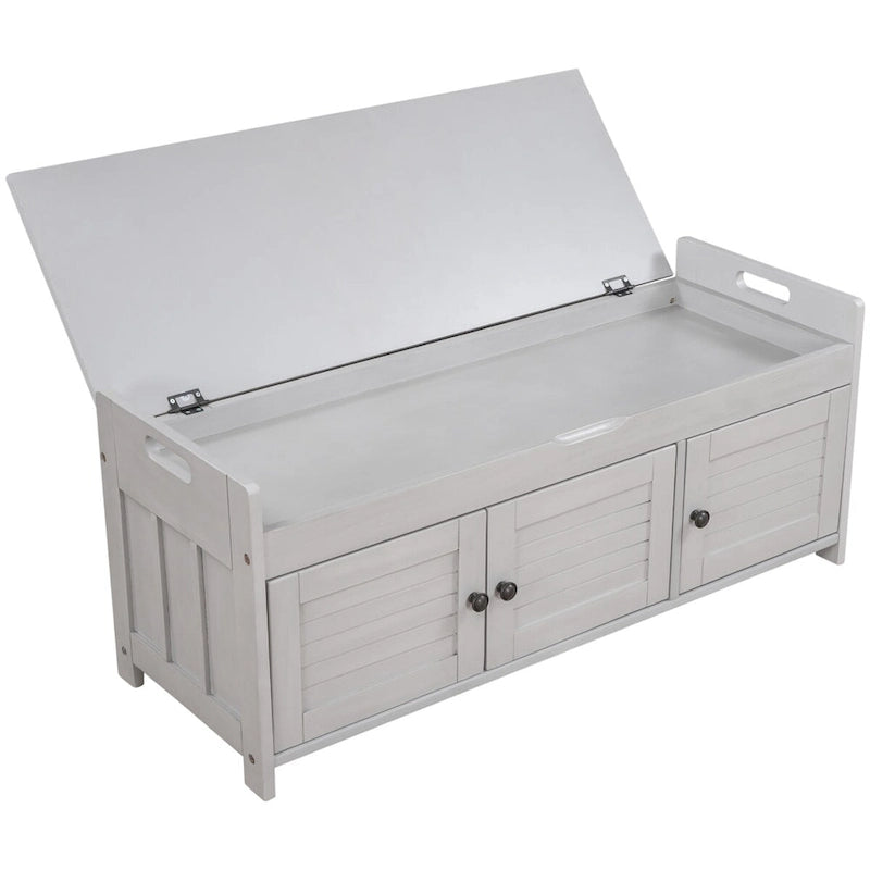 Banc de rangement rustique avec portes à persiennes, coussin, blanc, expresso, gris, marine