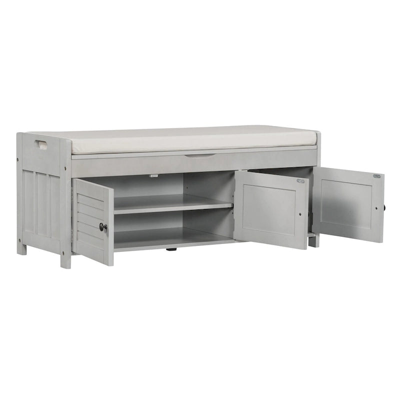 Banc de rangement rustique avec portes à persiennes, coussin, blanc, expresso, gris, marine