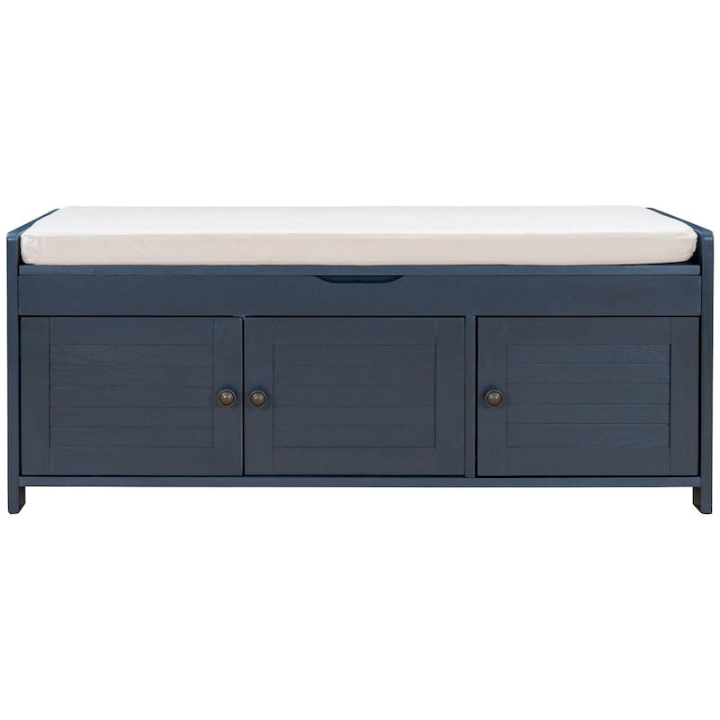Banc de rangement rustique avec portes à persiennes, coussin, blanc, expresso, gris, marine