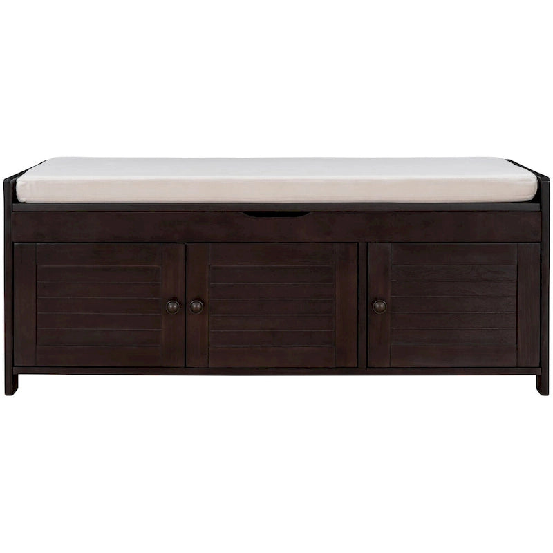 Banc de rangement rustique avec portes à persiennes, coussin, blanc, expresso, gris, marine