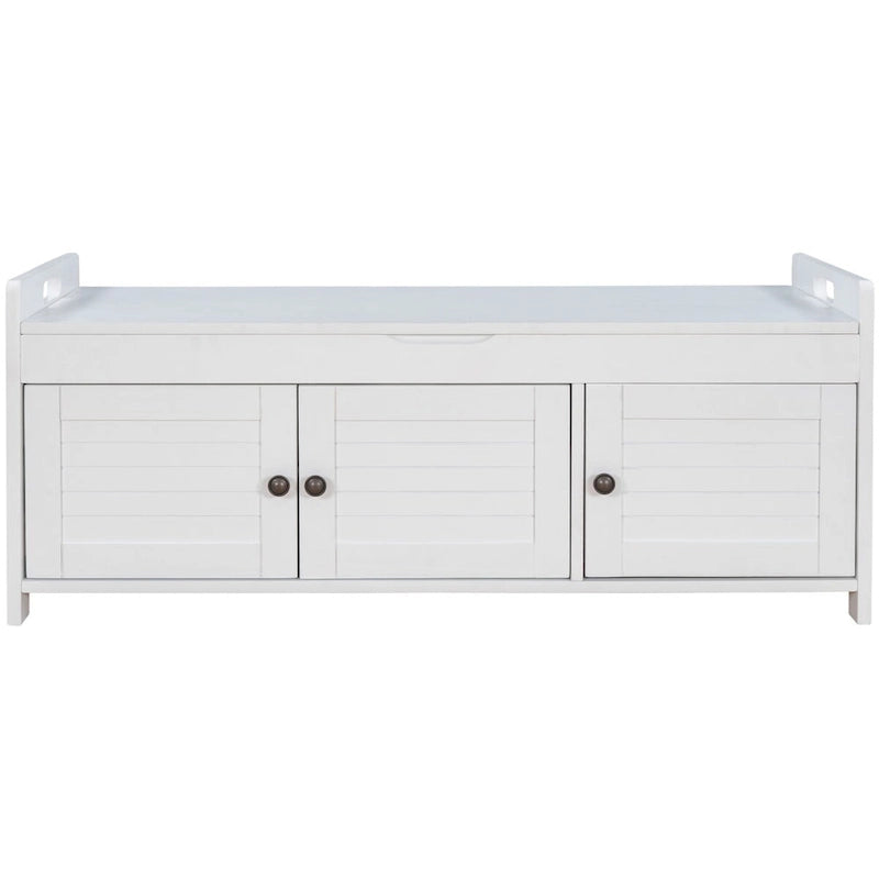 Banc de rangement rustique avec portes à persiennes, coussin, blanc, expresso, gris, marine