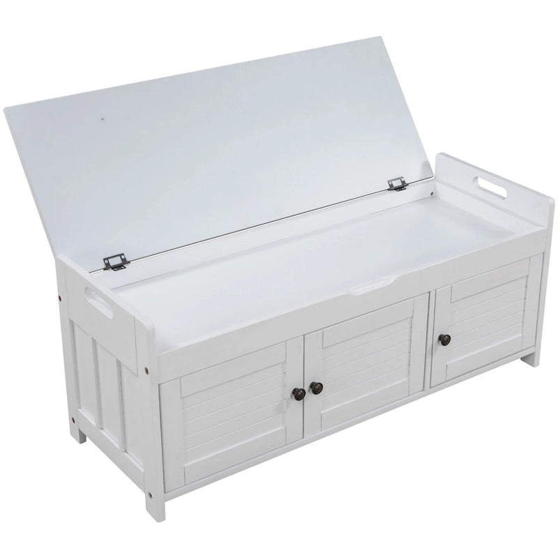 Banc de rangement rustique avec portes à persiennes, coussin, blanc, expresso, gris, marine