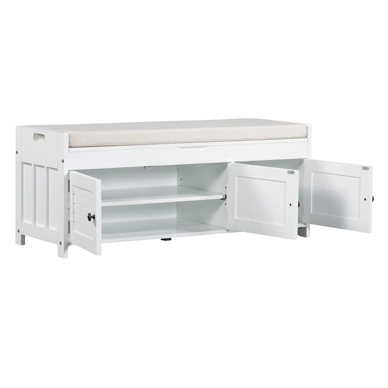 Banc de rangement rustique avec portes à persiennes, coussin, blanc, expresso, gris, marine