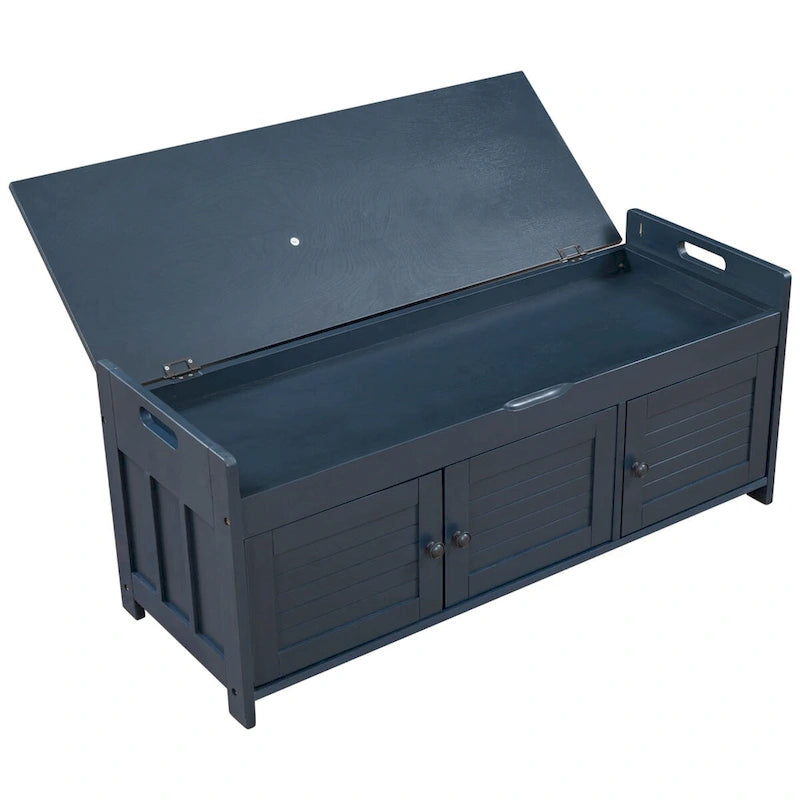 Banc de rangement rustique avec portes à persiennes, coussin, blanc, expresso, gris, marine