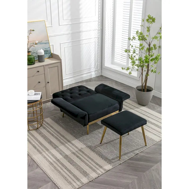 Fauteuil d'appoint en velours capitonné avec accoudoirs et pieds en métal doré