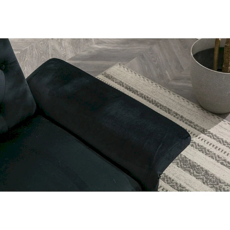 Fauteuil d'appoint en velours capitonné avec accoudoirs et pieds en métal doré