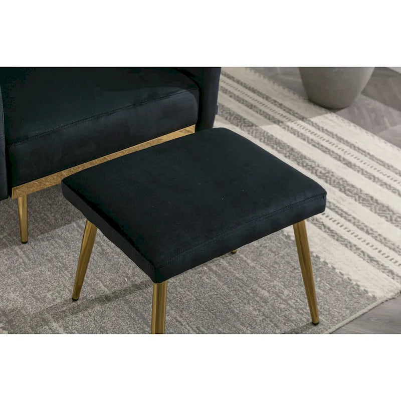 Fauteuil d'appoint en velours capitonné avec accoudoirs et pieds en métal doré