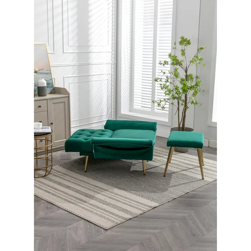 Fauteuil d'appoint en velours capitonné avec accoudoirs et pieds en métal doré
