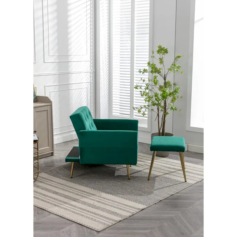Fauteuil d'appoint en velours capitonné avec accoudoirs et pieds en métal doré