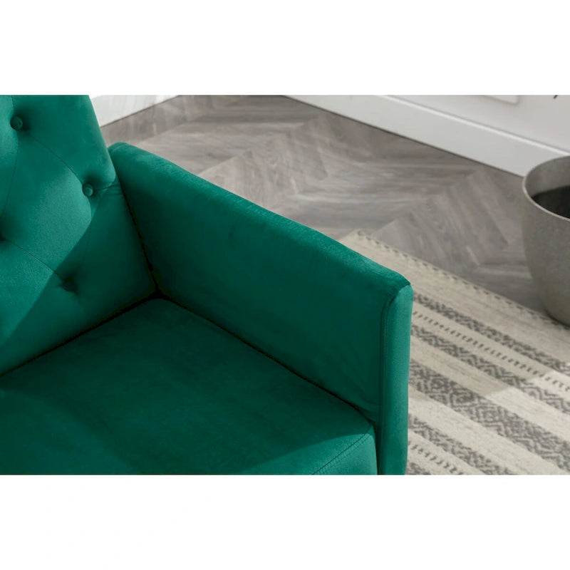 Fauteuil d'appoint en velours capitonné avec accoudoirs et pieds en métal doré