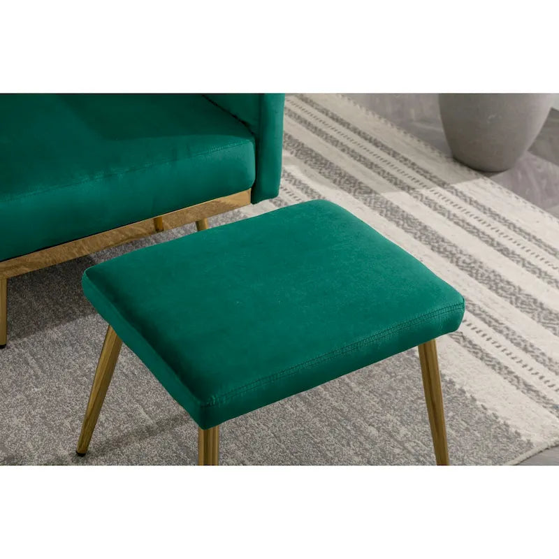 Fauteuil d'appoint en velours capitonné avec accoudoirs et pieds en métal doré