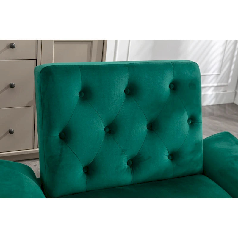 Fauteuil d'appoint en velours capitonné avec accoudoirs et pieds en métal doré