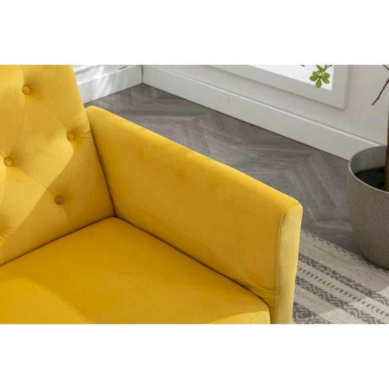 Fauteuil d'appoint en velours capitonné avec accoudoirs et pieds en métal doré