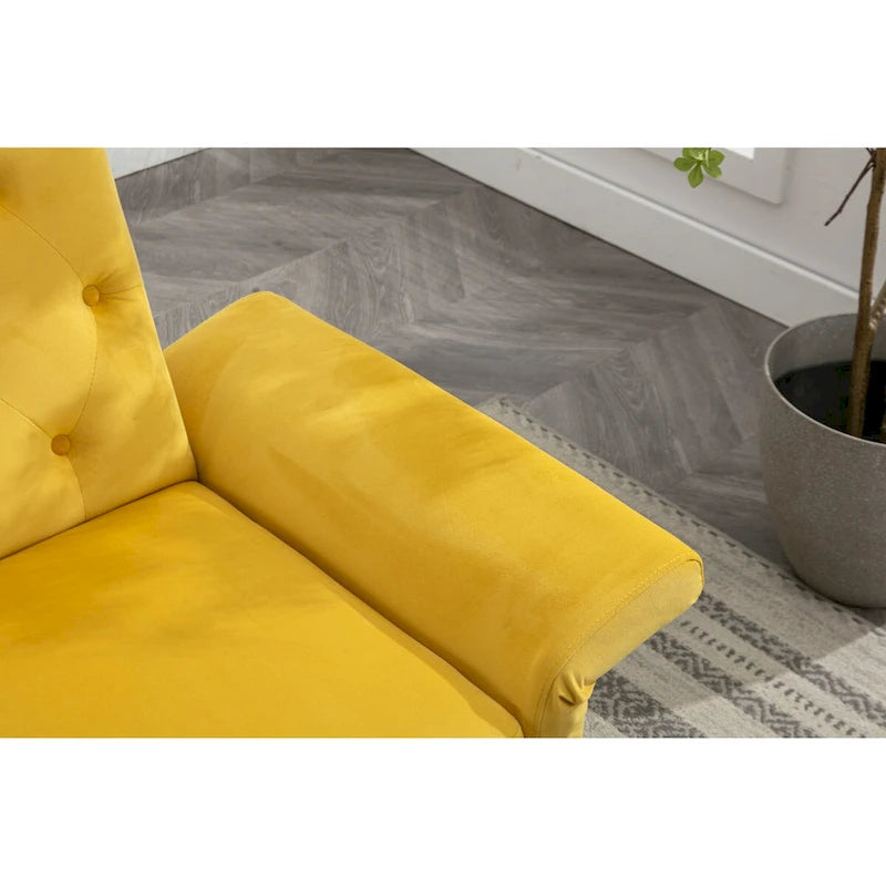 Fauteuil d'appoint en velours capitonné avec accoudoirs et pieds en métal doré