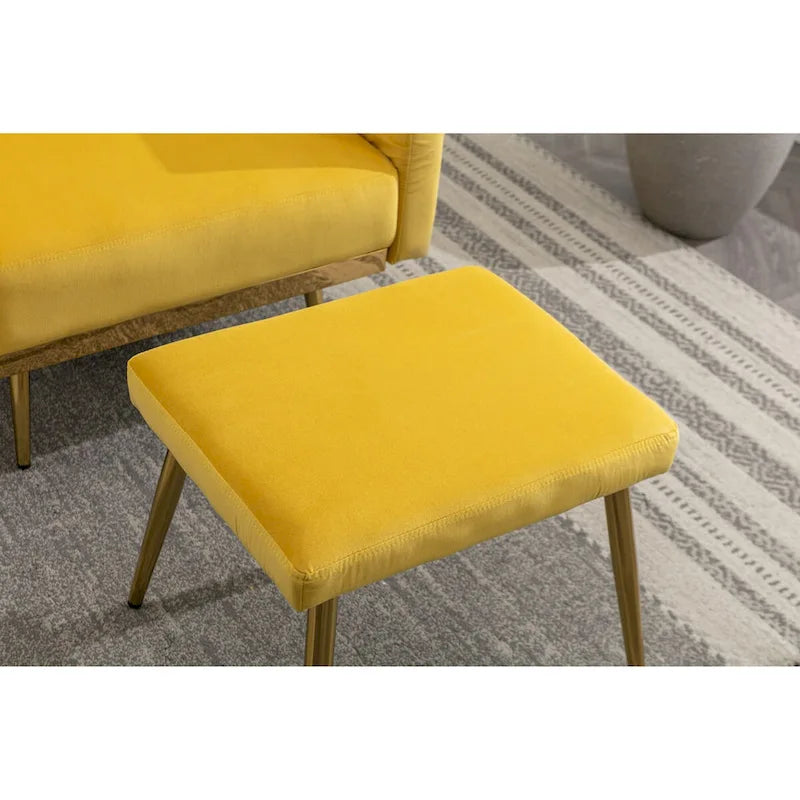 Fauteuil d'appoint en velours capitonné avec accoudoirs et pieds en métal doré