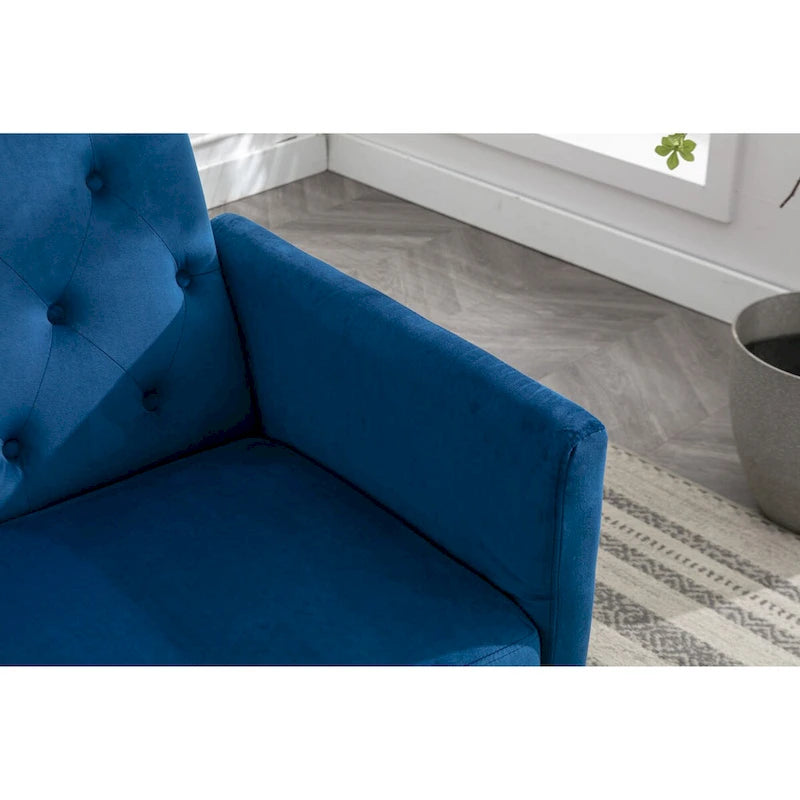 Fauteuil d'appoint en velours capitonné avec accoudoirs et pieds en métal doré