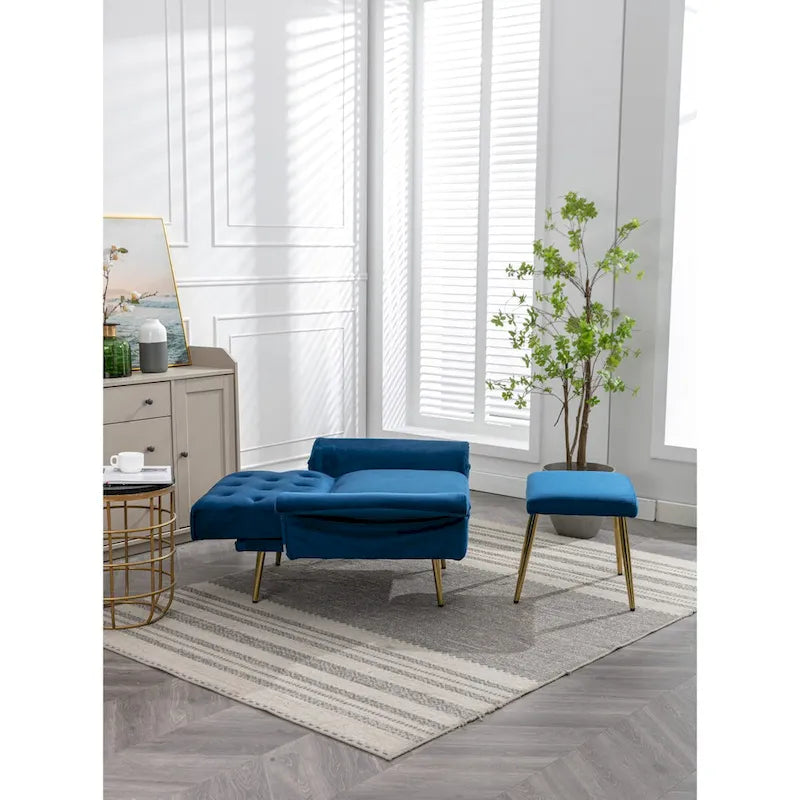 Fauteuil d'appoint en velours capitonné avec accoudoirs et pieds en métal doré