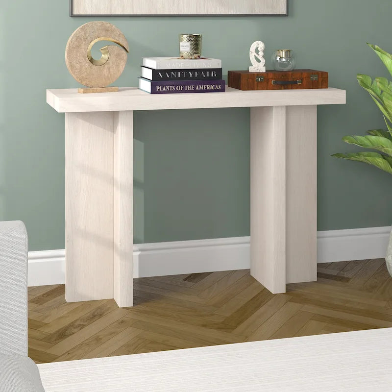 Console rectangulaire moderne avec pieds à double pilier Fini aspect bois