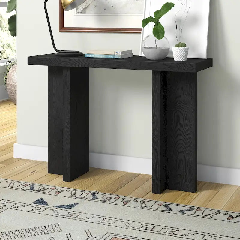 Console rectangulaire moderne avec pieds à double pilier Fini aspect bois