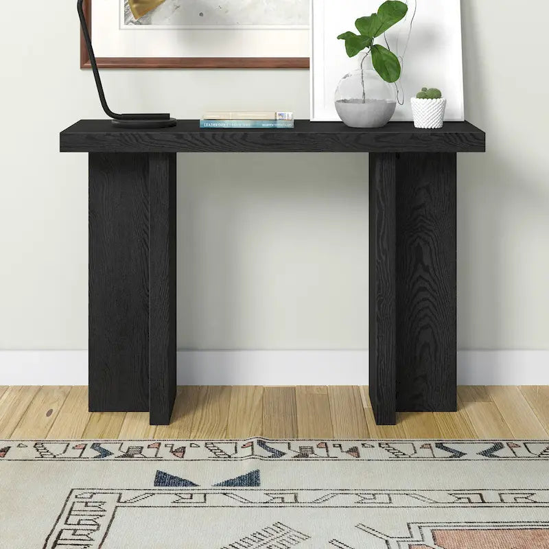 Console rectangulaire moderne avec pieds à double pilier Fini aspect bois