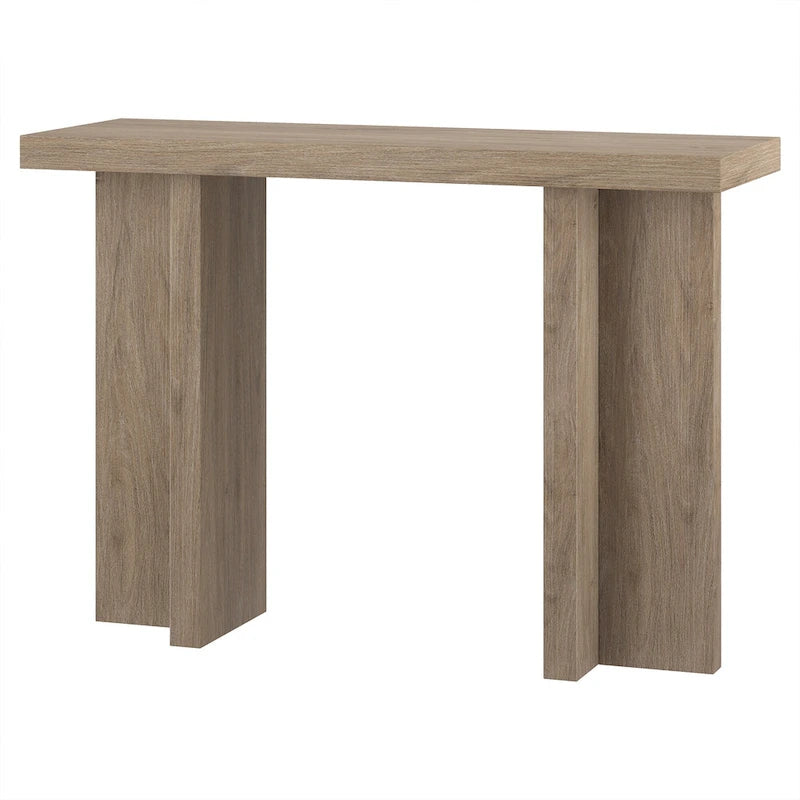 Console rectangulaire moderne avec pieds à double pilier Fini aspect bois
